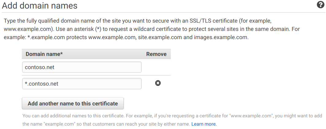 The domain settings used to create our certificate