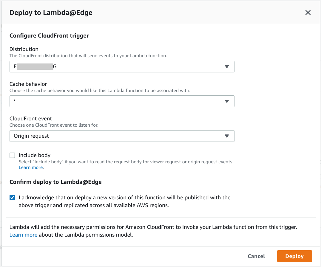 The Lambda@Edge CloudFront trigger properties