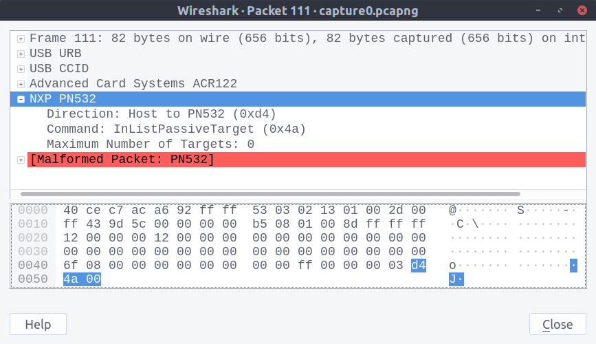 A packet being examined in Wireshark