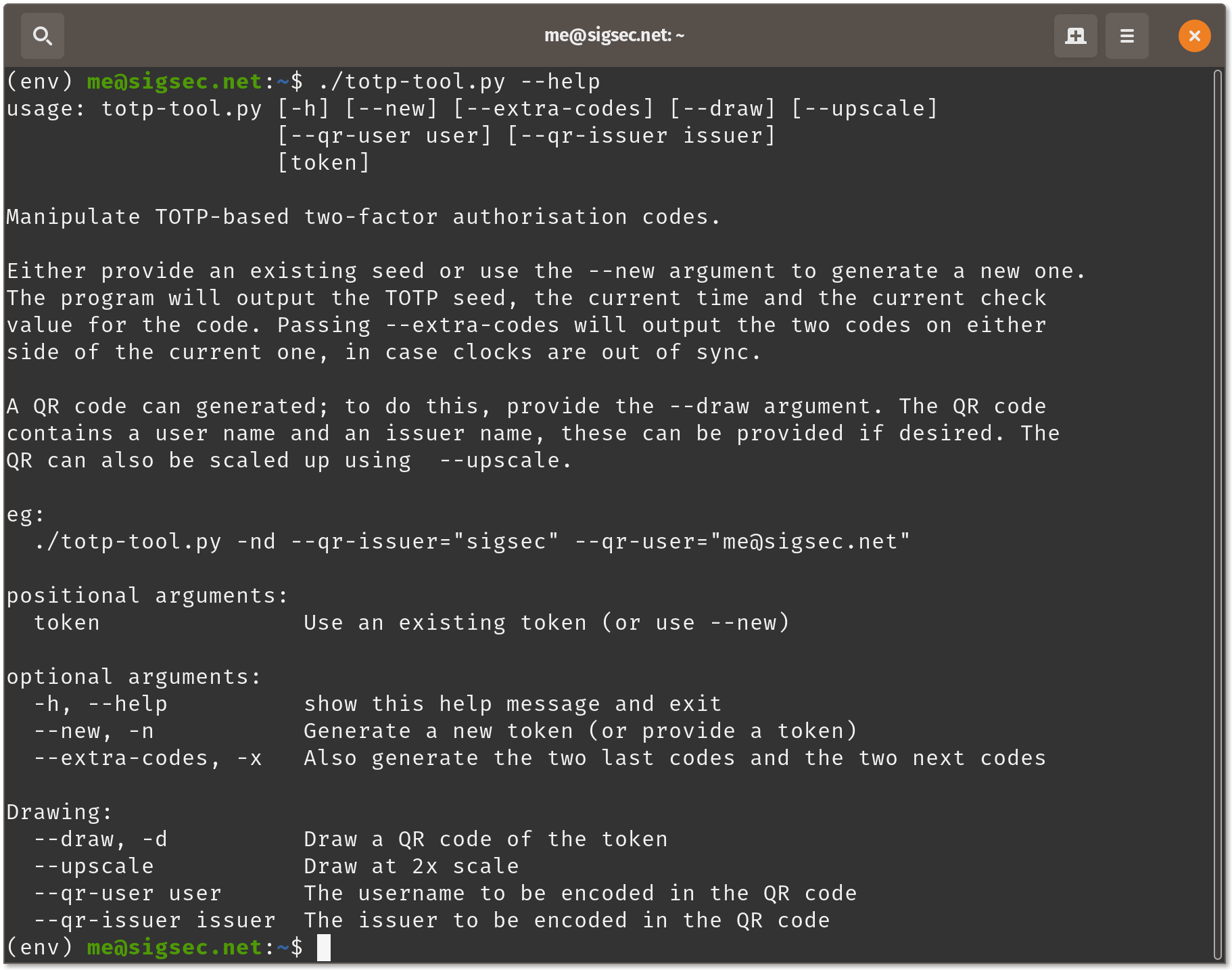 A Linux terminal showing command help output